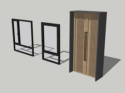 Modern Double Doors With Wooden Panel And Black Frame For Home Interior 3d model