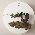 Tree Root Decorative Ornament Set with Green Leaves Red Berries on Round White Base