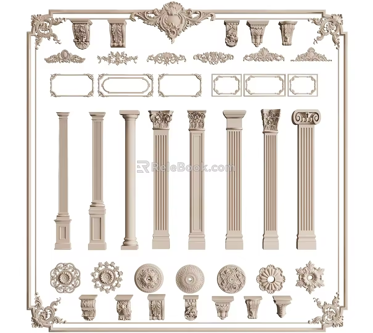 European Roman Column Carved Corner Lamp Plate 3d model