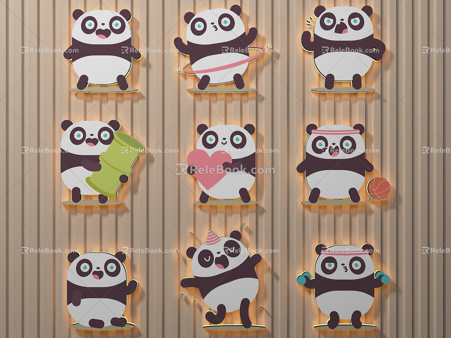 Cartoon Animal Wall Stickers Pendant Panda Decorative Painting 3d model