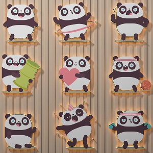 Cartoon Animal Wall Stickers Pendant Panda Decorative Painting 3d model