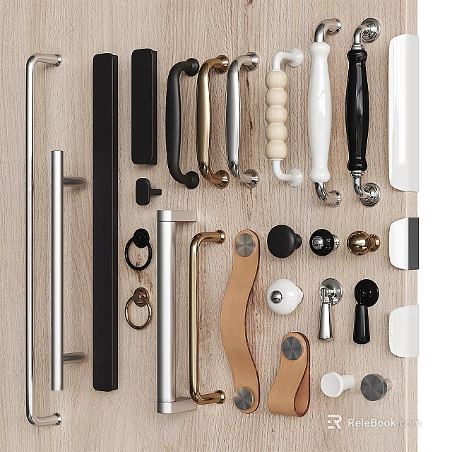 Various Door Handles In Different Materials And Styles For Home Cabinets And Doors 3d model 