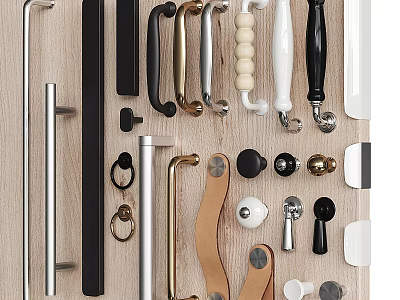 Various Door Handles In Different Materials And Styles For Home Cabinets And Doors 3d model