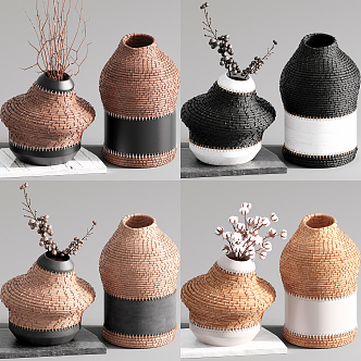 Southeast Asia vase rattan crafts ornaments combination 3d model