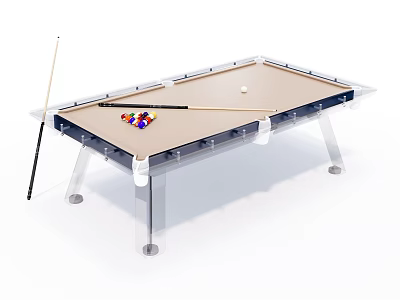 Modern Sports Equipment Billiard Table with Cue Stick Colored Balls and Transparent Legs 3d model