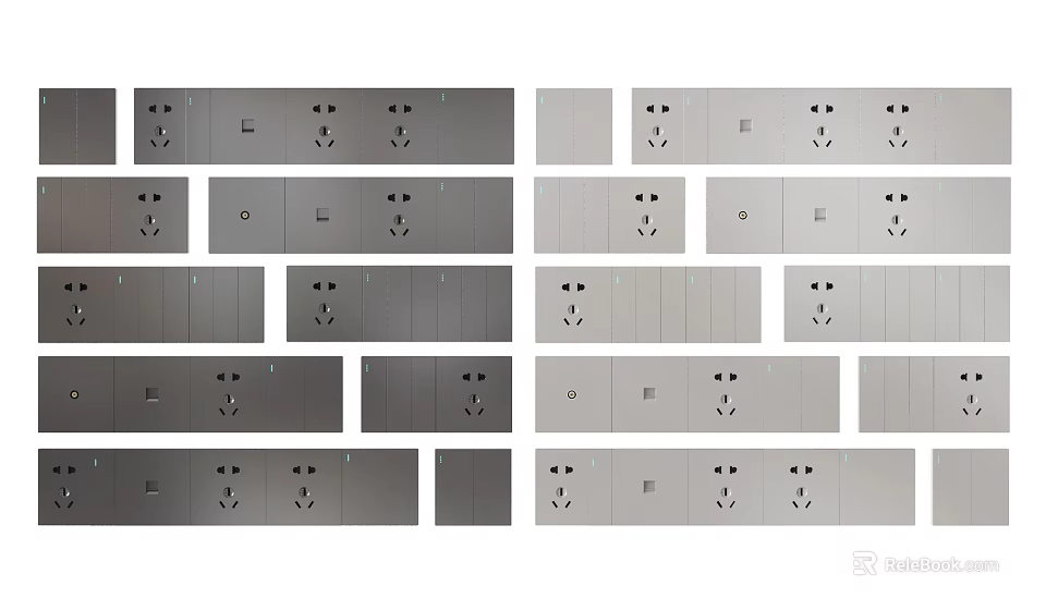 Modern Switch Panels With Various Switches And Sockets In Silver Finish 3d model