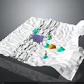 Detailed Terrain Model With White Folded Surface And Colorful Green Yellow Blue Elements 3d model