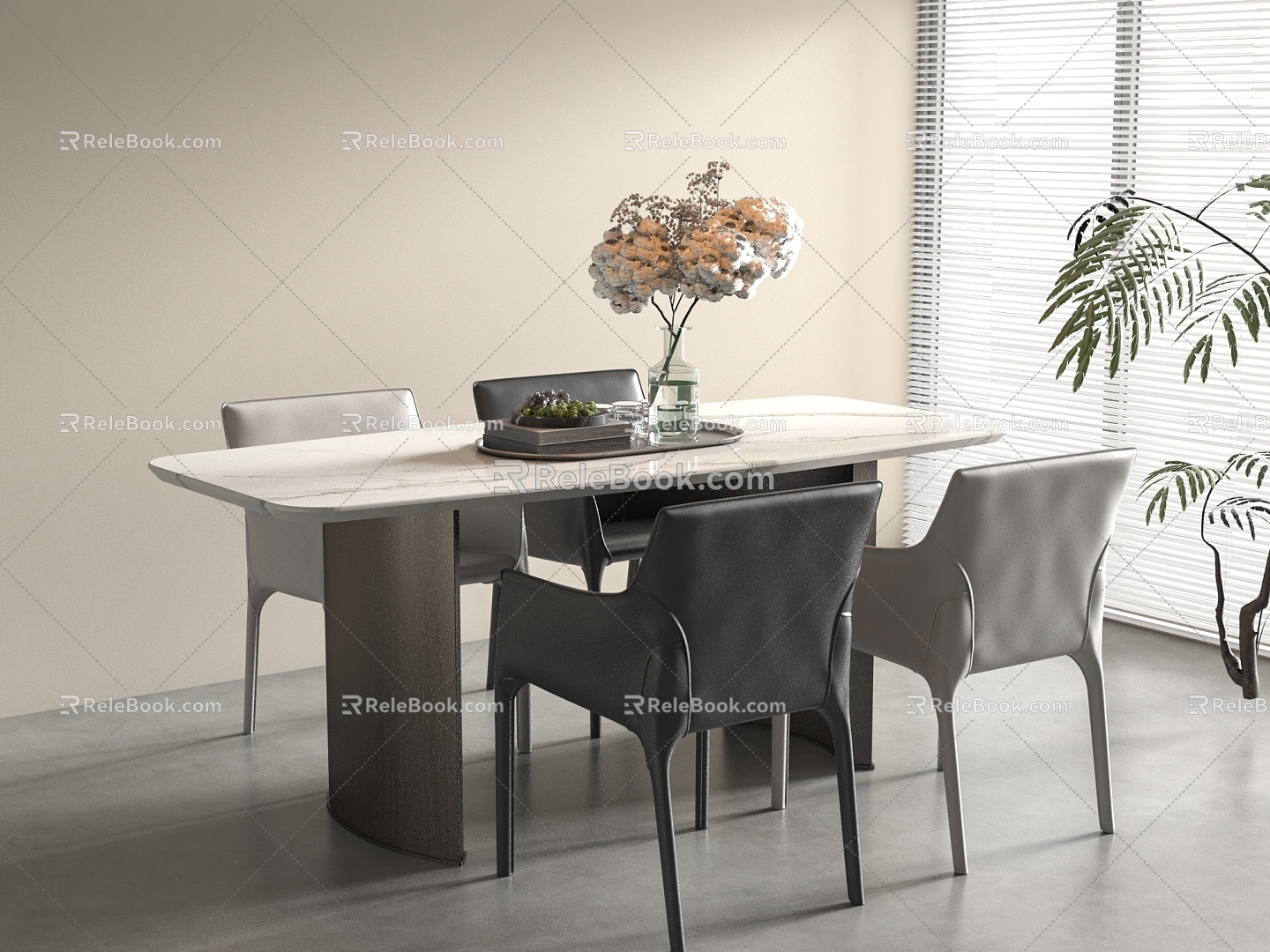 Modern Dining Table and Chair Combination Restaurant Dining Chair Dining Table Chandelier 3d model