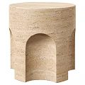 Modern Minimalist Beige Travertine Cylindrical Side Tables With Arched Base 3d model
