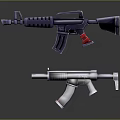 3D Rendered Firearms Design Featuring Rifles And Submachine Guns With Black Red Details On Dark Background