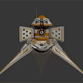 Futuristic Orange And White Mechanical Weapon With Three Legged Base Cannon And Antenna