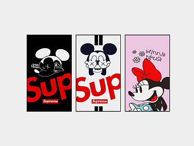 Cartoon Character Posters With Mickey Minnie Mouse And Supreme Brand Design 3d model