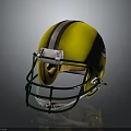 Yellow Football Helmet With Green Stripes Logo And Green Facemask Protective Gear