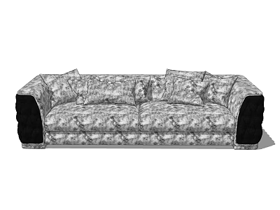 Stylish Two Seater Sofa With Patterned Fabric Black Armrests And Pillows 3d model
