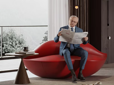 Red Lip Shaped Single Sofa Comfortable Seating For Relaxing Reading In Elegant Modern Room 3d model