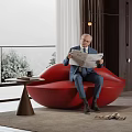 Red Lip Shaped Single Sofa Comfortable Seating For Relaxing Reading In Elegant Modern Room