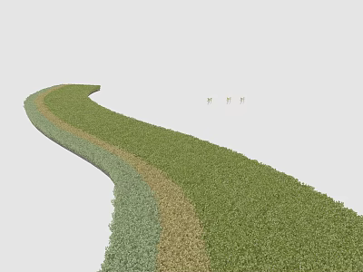 Lush Curved Green Shrubbery With Yellow Path Against Gray Background And Distant Small Plants 3d model