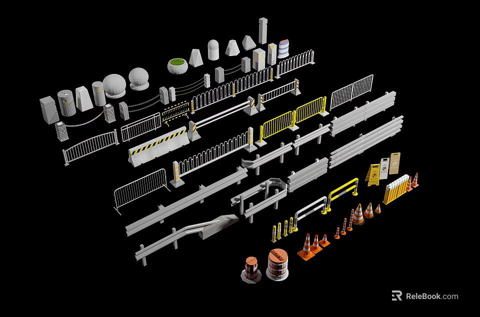 Various Types of Fencing Including Metal Plastic Temporary and Permanent with Accessories 3d model 