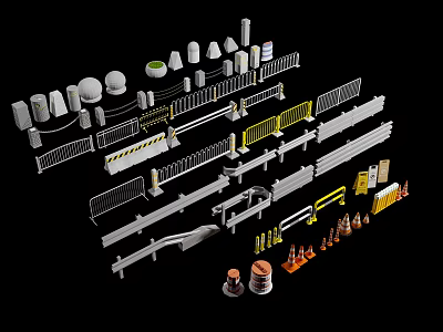 Various Types of Fencing Including Metal Plastic Temporary and Permanent with Accessories 3d model