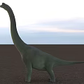 Large Green Reptile Dinosaur With Long Neck Standing On Dirt Ground