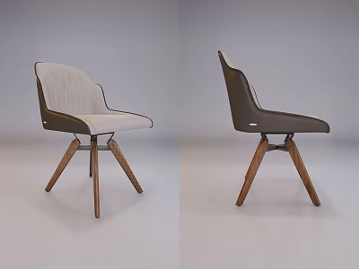 Modern Dining Chairs With Wooden Legs And Light Dark Upholstered Seats Design 3d model