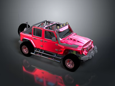 Red Off-Road Vehicle With Roof Rack LED Lights And Large Tires Design 3d model