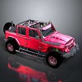 Red Off-Road Vehicle With Roof Rack LED Lights And Large Tires Design