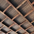 Wooden Ceiling With Beams And Slatted Panels