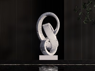 Modern Abstract Sculpture With Circular Shape And Irregular White Block On White Base 3d model