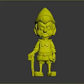 3D Cartoon Elderly Character With Brown Hat Gray Beard Red Vest And Wooden Cane