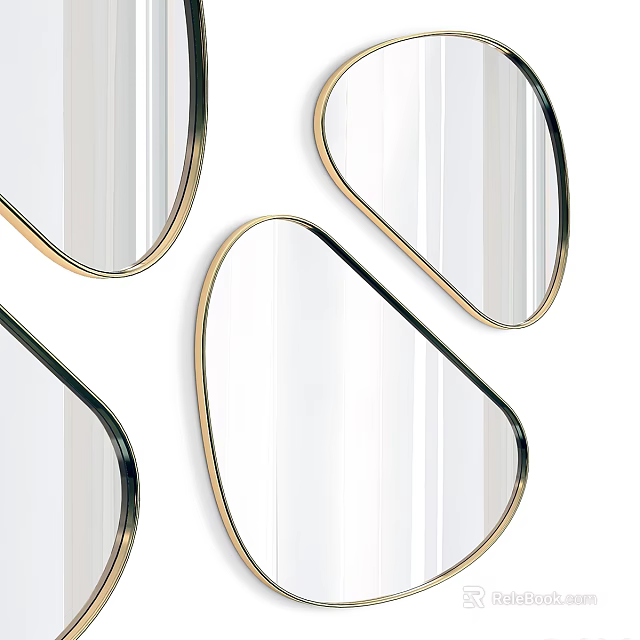 Modern Decorative Wall Mirrors With Gold Frames And Irregular Shapes For Home Interior 3d model 