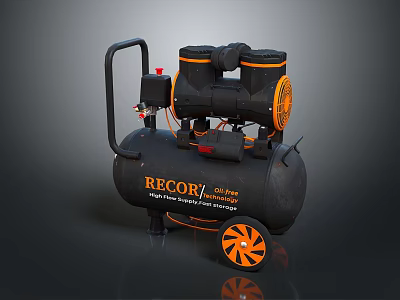 RECOR Industrial Air Compressor Black And Orange Design With Mobile Wheels For Workshop Use 3d model