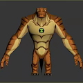 3D Model Orange Yellow Game Movie Character With Green Symbol On Chest And Muscular Build