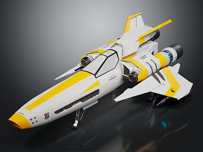 White And Yellow Streamlined Spaceship Model For Space Exploration With Engines And Wings 3d model