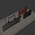Temporary Barriers With Orange Gray Metal Rails Black Gold Stanchions On Paved Ground