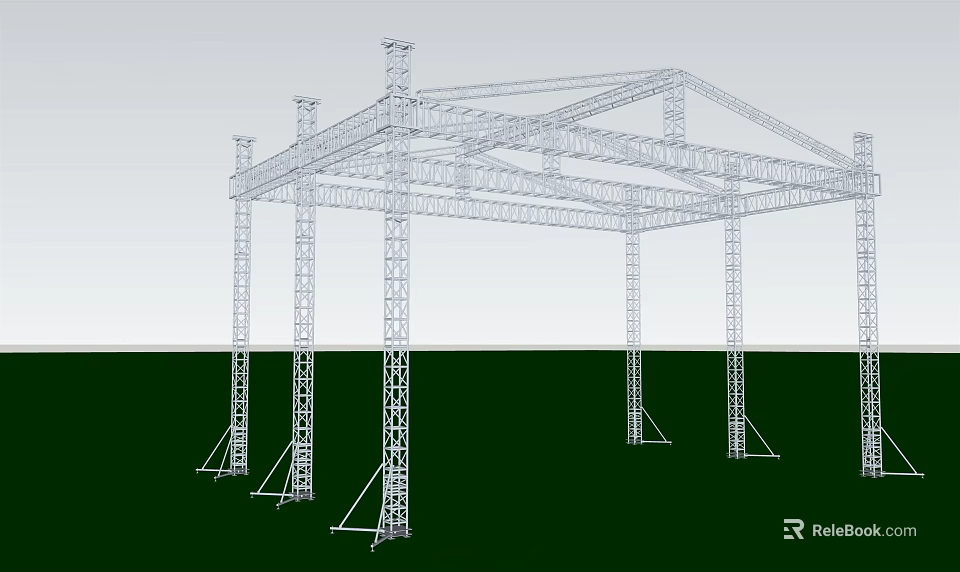 Industrial Metal Frame Structure With Supporting Pillars And Wireframe Design 3d model