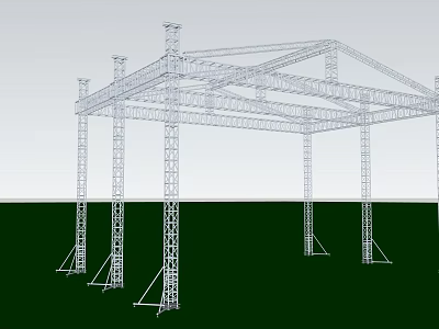 Industrial Metal Frame Structure With Supporting Pillars And Wireframe Design 3d model