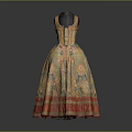 Vintage Yellow Orange Floral Pattern Dress With Full Skirt Lace Up Back Waist Detail
