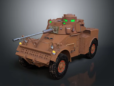 Brown Military Functional Vehicle With Turret Cannon And Green Indicator Lights 3d model