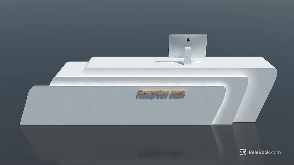 Sleek Modern Reception Desk With White Surface And Digital Monitor 3d model 