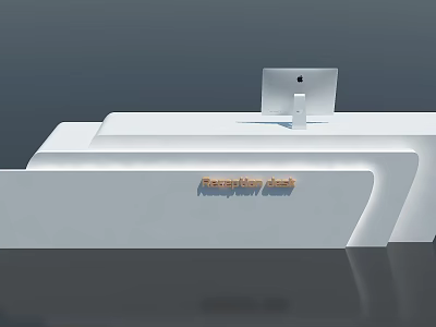 Sleek Modern Reception Desk With White Surface And Digital Monitor 3d model
