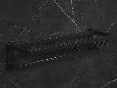 Modern Black Metal Bathroom Rack With Double Layer Design On Marble Wall 3d model
