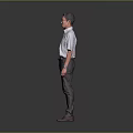 Man Standing Against Gray Background Wearing Light Blue Shirt Dark Pants Red Shoes And Glasses 3d model
