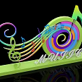 Colorful Musical Notes Design with Spiral Patterns and Music Text Elements 3d model