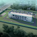 Modern Industrial Factory Building With Multi Story Structure Flat Roof Green Surroundings And Road Access
