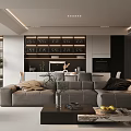 Modern Living Dining Room Interior With Open Layout Large Windows Leather Sofa And Dining Table