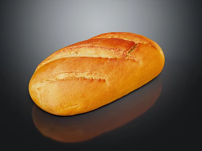 Fresh Golden Crusty Bread With Sliced Patterns On Black Background 3d model