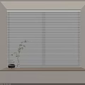 White Venetian Blinds For Window With Simple Decor And Green Plant