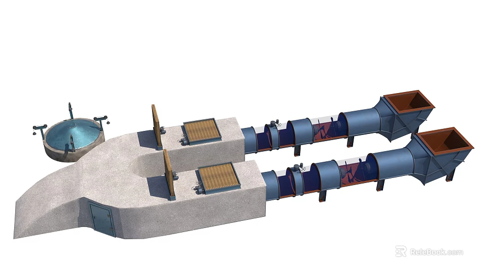 Industrial Equipment 3D Model of Complex Piping System With Valves Bases And Water Treatment Components 3d model 