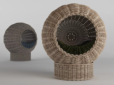 Woven Dome Shaped Pet Furniture With Light Dark Colors And Soft Green Cushion Interior 3d model